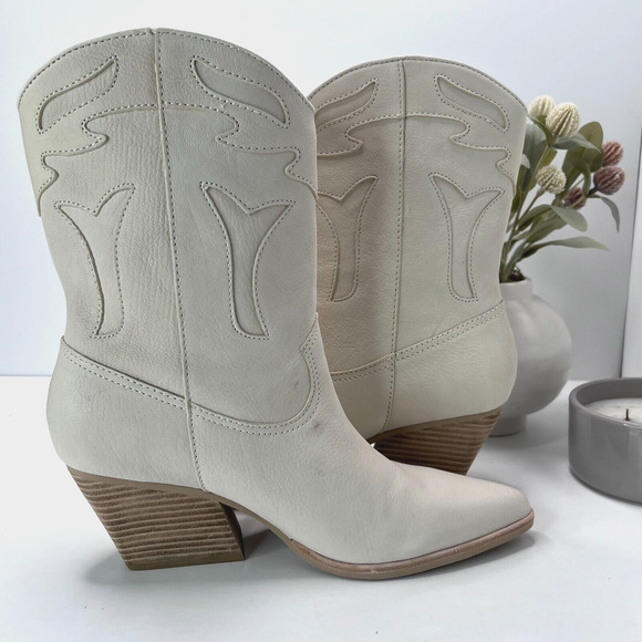 Dolce Vita Liona Leather Western Fringe Ankle Boots Pull On Cream Women's 10 NWD - Picture 5 of 9